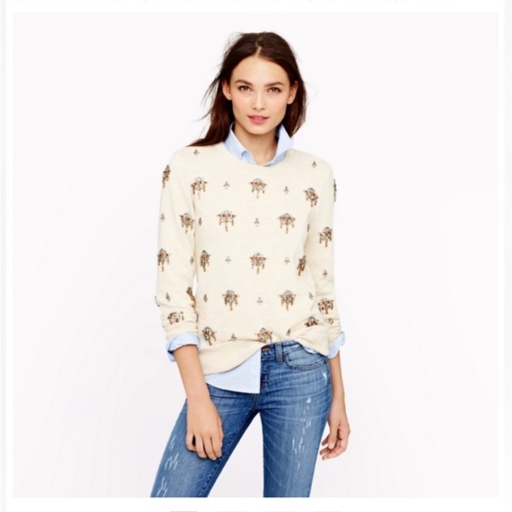 Beige Sweater with Floral Embroidery